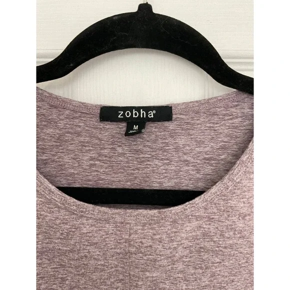 Zobha Melange Twist Crop Top Womens Medium Heather Plum Yoga Athletic Fit Preppy - Picture 2 of 8